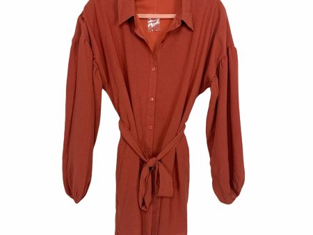 Blue Blush Burnt Orange Button Up Belted Shirt Dress- Size S Discount