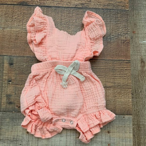 No Brand Baby Girl Pink Faux Drawstring Romper- Size ~0-3M (see notes) Online now