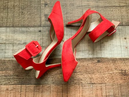 Zara Basic Red Suede Ankle Strap Buckle Heels- Size 39 (US 8.5) Cheap