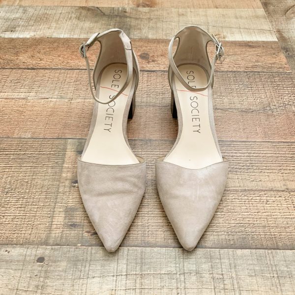 Sole Society Taupe Katrina Ankle Wrap Stacked Heel Pump Shoes- Size 9 For Cheap