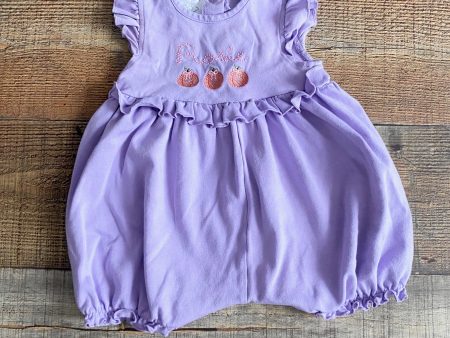 Bambino Purple Embroidered Pumpkin and Rosie Ruffle Romper- Size 9M on Sale