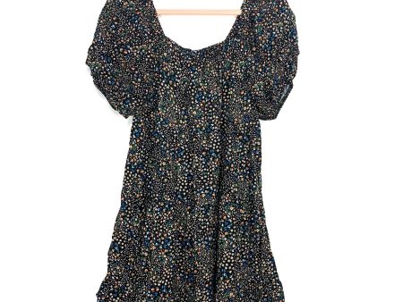 Wild Fable Black Floral Square Neck Dress- Size L on Sale