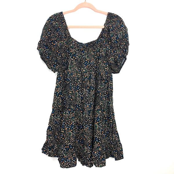 Wild Fable Black Floral Square Neck Dress- Size L on Sale