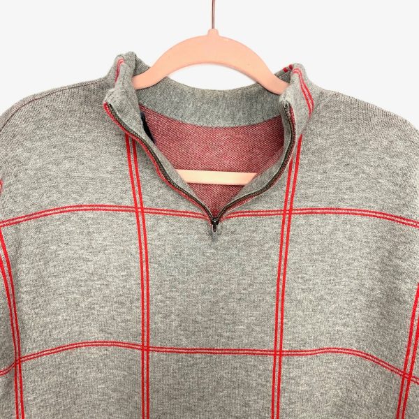 Tahari Grey and Red Grid Mock Neck Sweater with Zipper Back- Size M Supply