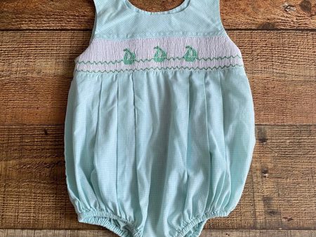 Royal Child Green Gingham Smocked Sailboat Bubble- Size 18M Online Hot Sale