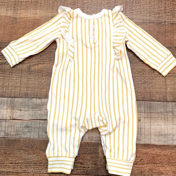 Pehr Organic Cotton Mustard and White Striped Jumpsuit- Size 0-3M Online now