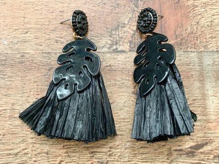 No Brand Black Straw Palm Pendant Earrings Supply