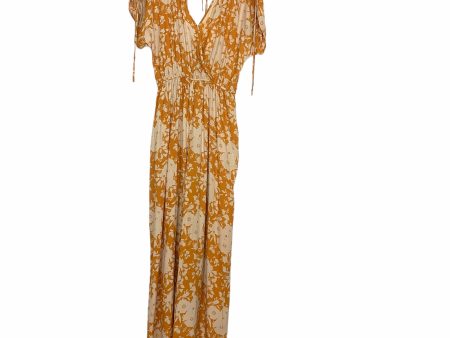 Band of Gypsies Mustard and White Floral Tie Sleeve Front Snap Surplice Jumpsuit NWT- Size S Supply