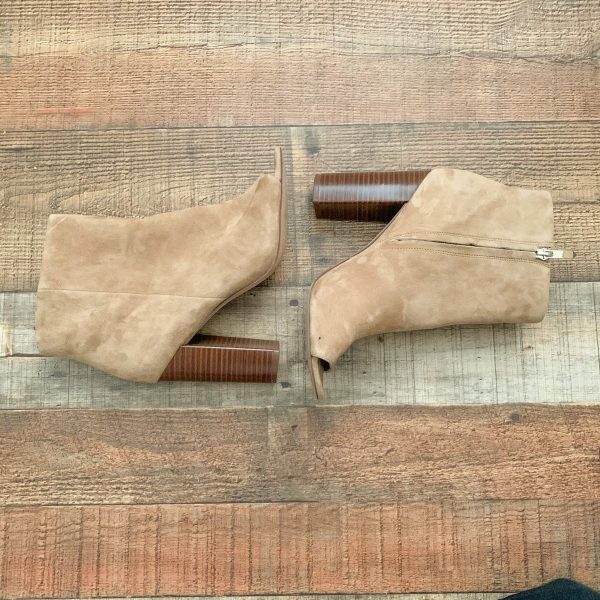 Sam Edelman Tan Suede Peep Toe Side Zipper Booties- Size 8.5 Fashion