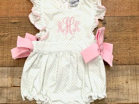 Smockingbird Polka Dot Side Bow Embroidered  HHK  Romper- Size 3M Supply