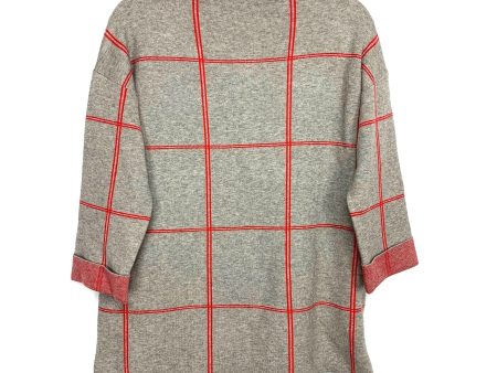 Tahari Grey and Red Grid Mock Neck Sweater with Zipper Back- Size M Supply