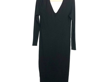 TOPSHOP Black Ribbed V-Neck Bodycon Dress- Size 12 Discount