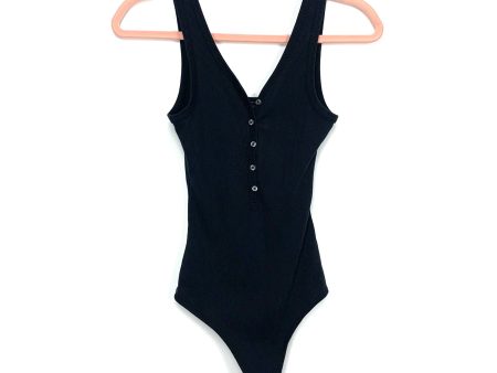 Abercrombie & Fitch Black Ribbed Button Thong Bodysuit- Size S Discount