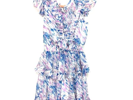 Buddy Love White Purple Blue Watercolor Sleeveless Ruffle Dress NWT- Size XS Online