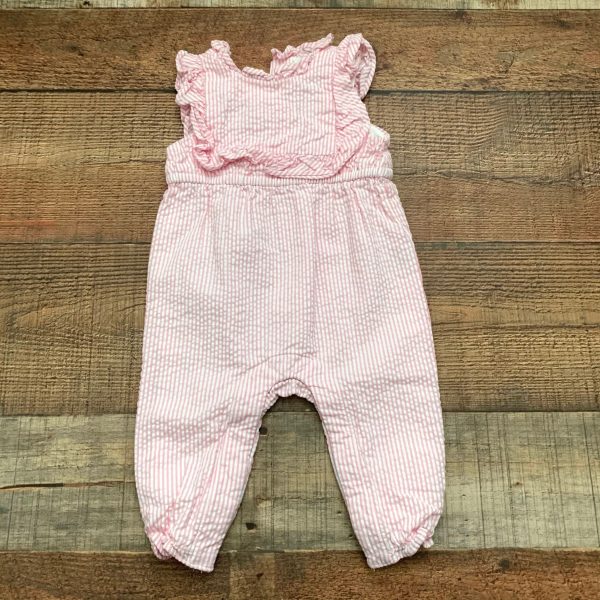 Janie & Jack Pink and White Seersucker Jumpsuit- Size 3-6M Online now