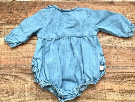 Ruffle Butts Baby Girl Chambray Long Sleeve Romper- Size 0-3M Online now