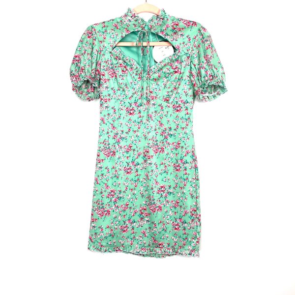 Shareen Collections Mint Green Pink Floral Cut Out Front Tie Dress NWT- Size 10 (US M) Discount