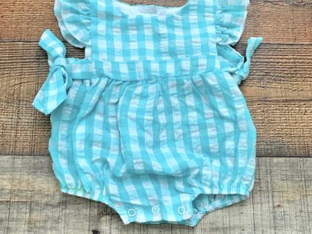 Three Sisters Blue and White Check Side Bow Romper- Size 3M Sale