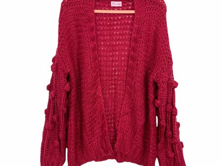 Pink Lilly Berry Open Knit Pom Pom Bubble Sleeve Cardigan- Size S Hot on Sale