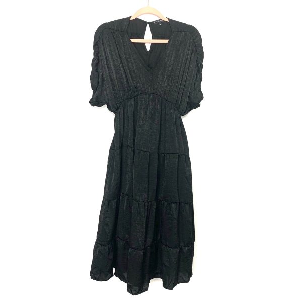 Gibson Look Black Shirred Satin Midi Dress- Size XXS Discount