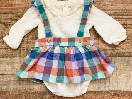 Cat & Jack Plaid Dress with Cream Onesie- Size 0-3M Cheap