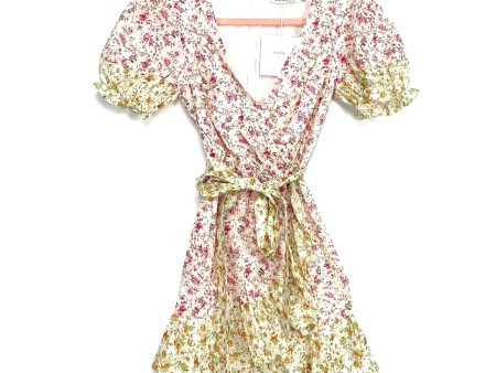 Sweet Pot Cream Floral Print Linen Like Faux Wrap Belted Dress NWT- Size 4 Online Sale