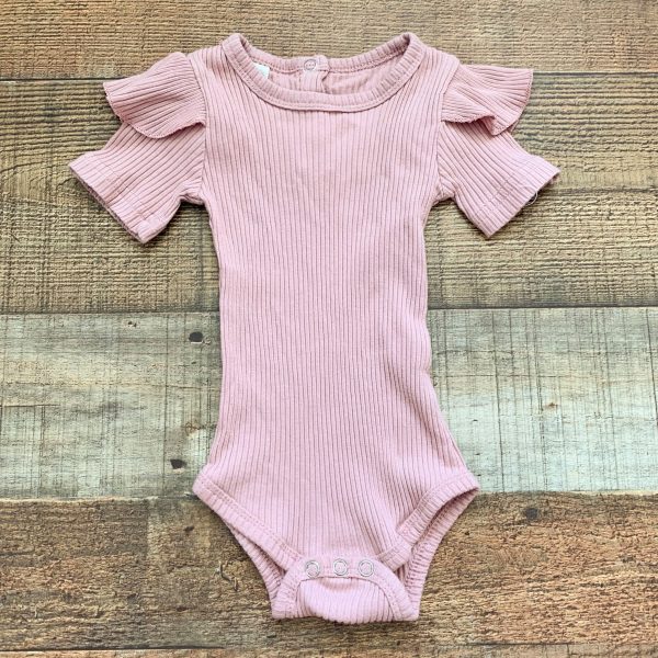 No Brand Mauve Ribbed Ruffle Tiered Sleeve Onesie- Size ~0-3M (see notes) Hot on Sale