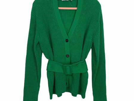 English Factory Green Button Up Belted Sweater Cardigan- Size M For Cheap