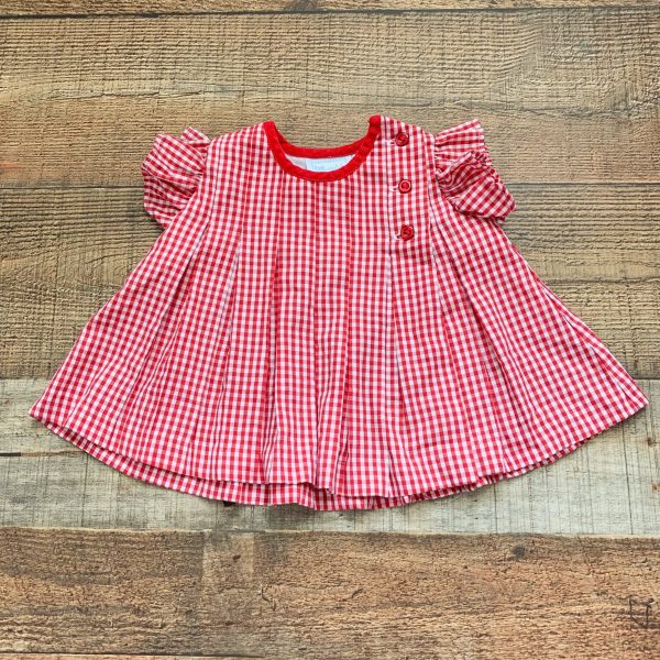 Little English Red and White Gingham Button Closure Dress- Size 3M on Sale