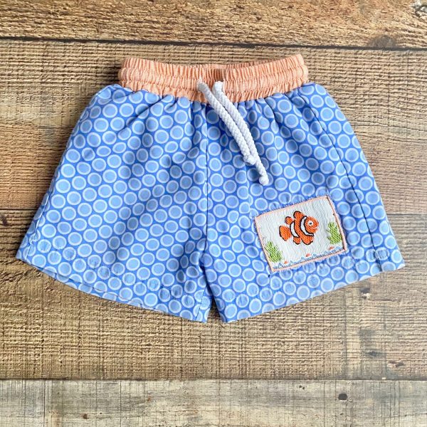 Anavini Blue Smocked Fish Swim Shorts- Size 18M on Sale