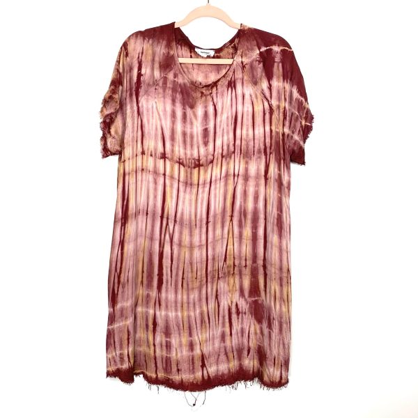 Hashtag In Trend Mauve Maroon Tie Dye Raw Hem Dress- Size S Discount