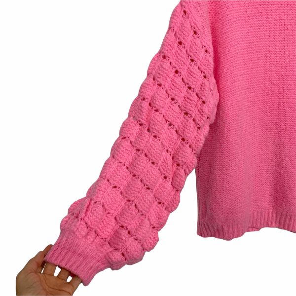 Pink Lily Pink Open Knit Bubble Sleeve Sweater- Size S Online now