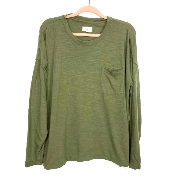 Lou & Grey Olive Long Sleeve Front Pocket Top- Size S Online Hot Sale