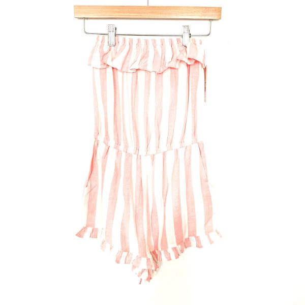 Billabong Pink And White Linen Ruffle Romper (NWT)- Size S on Sale