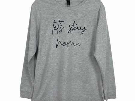 Anvil Light Terry Heathered Grey  Let s Stay Home  Long Sleeve Top- Size M Sale