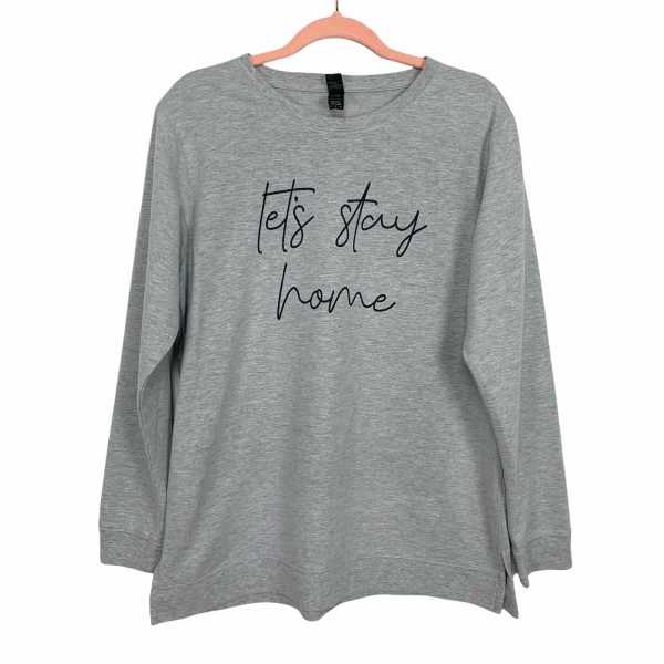 Anvil Light Terry Heathered Grey  Let s Stay Home  Long Sleeve Top- Size M Sale