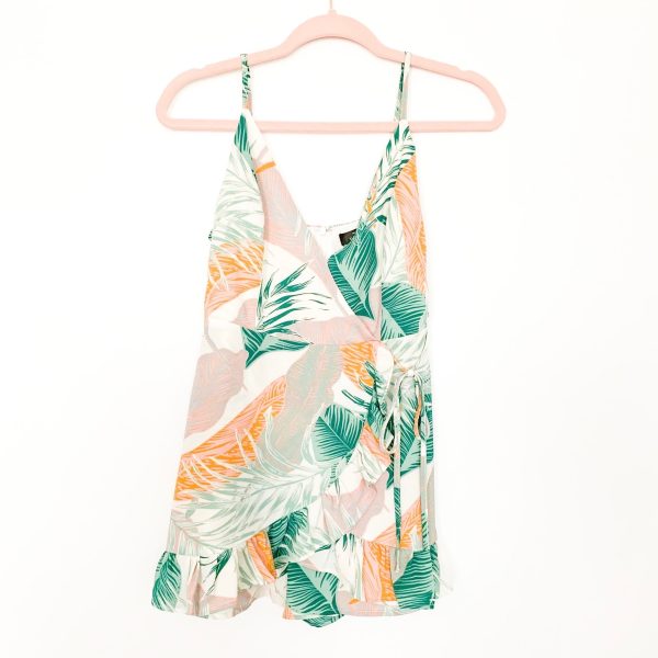 Blue Blush Palm Print Faux Wrap Romper- Size S Fashion