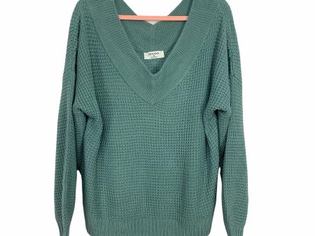 Zenana Green Open Knit V-Neck Sweater- Size M For Sale