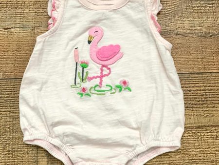 Mudpie Pink Flamingo Flutter Sleeve Onesie- Size 0-3M Online now