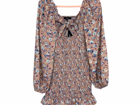 Lulus See Me Bloom Taupe Floral Print Smocked Long Sleeve Dress NWT- Size S Cheap