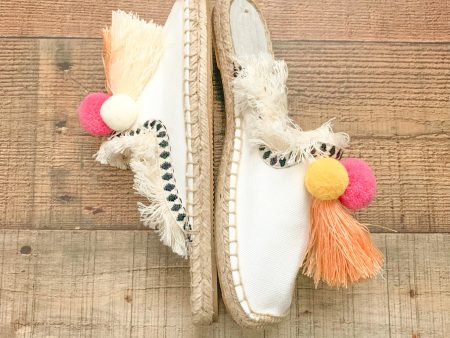 No Brand Canvas Tassel Pom Pom Espadrille Flat- Size 7 (Like New Condition!) For Discount