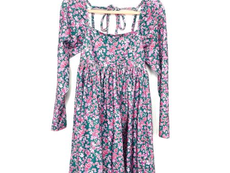 Asos Design Blue Corduroy Floral Pattern Dress With Tie Back- Size US 0 Online Hot Sale