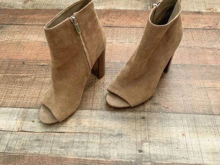 Sam Edelman Tan Suede Peep Toe Side Zipper Booties- Size 8.5 Fashion