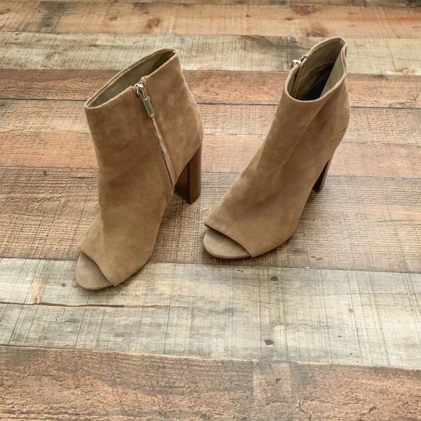 Sam Edelman Tan Suede Peep Toe Side Zipper Booties- Size 8.5 Fashion