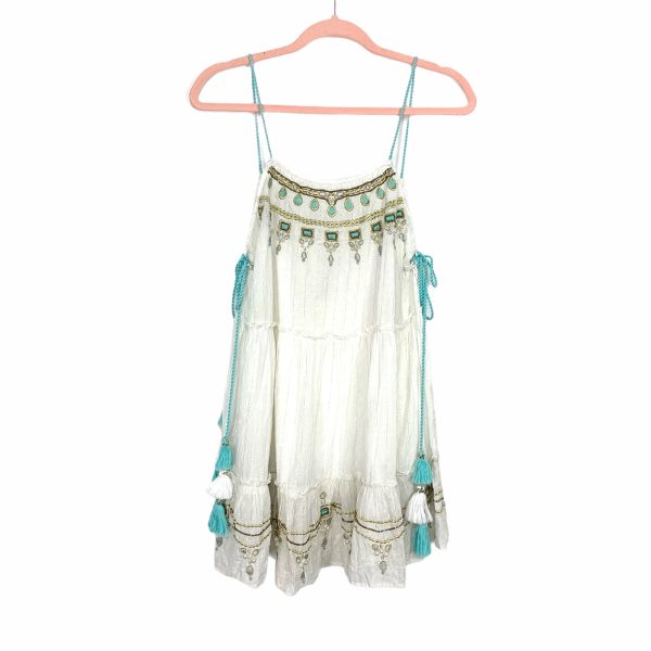 Impressions White Gold Blue Embellished Sleeveless Dress NWT- Size S on Sale