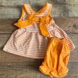 Classic Whimsy Orange and White Monogrammed  R  Cheerleader Megaphone Short Set- Size 9M on Sale