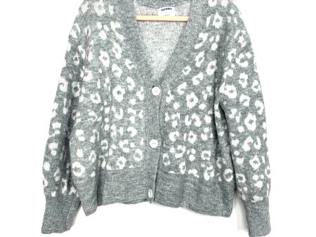 Old Navy Grey Animal Print Button Up Cardigan Sweater- Size L Online Hot Sale