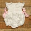 C&L White Embroidered  HHM  Side Bow Bubble Romper- Size 3M Supply