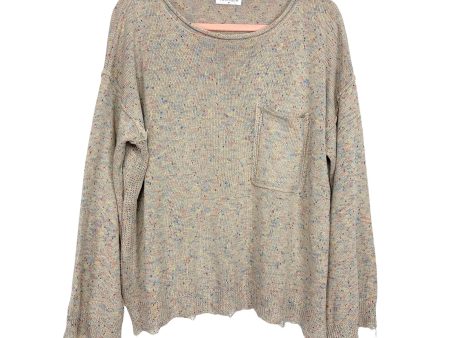 Vestique Tan Color Speck Front Pocket Distressed Hem Side Slit Sweater- Size M Online Sale