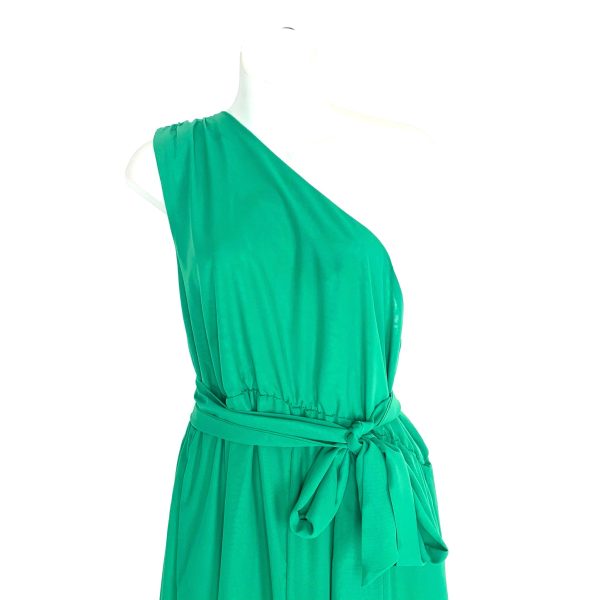 No Brand Green One Shoulder Belted Front Slit Dress- Size M Hot on Sale